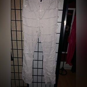 Dollskill Darker Wavs FILTER UNISEX DENIM JEANS RAW EDGE STRIPS grey/ off white